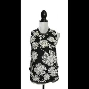 Floral Print Black Sleeveless Top